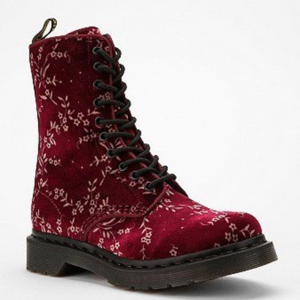 Dr. Martens Red Floral Combat Boots